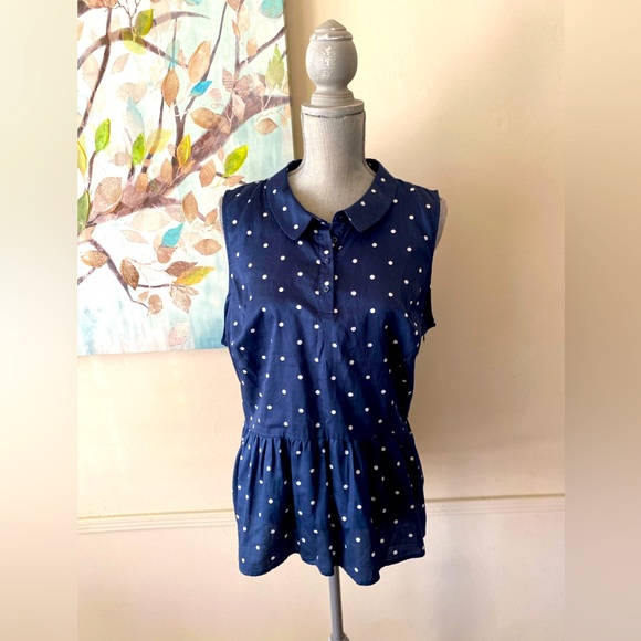 ELLE 💙🤍NAVY BLUE WITH WHITE🤍💙POLKA DOTS SLEEVELESS PLUS SIZE TOP XXL 🌟EUC🌟 - Picture 2 of 10
